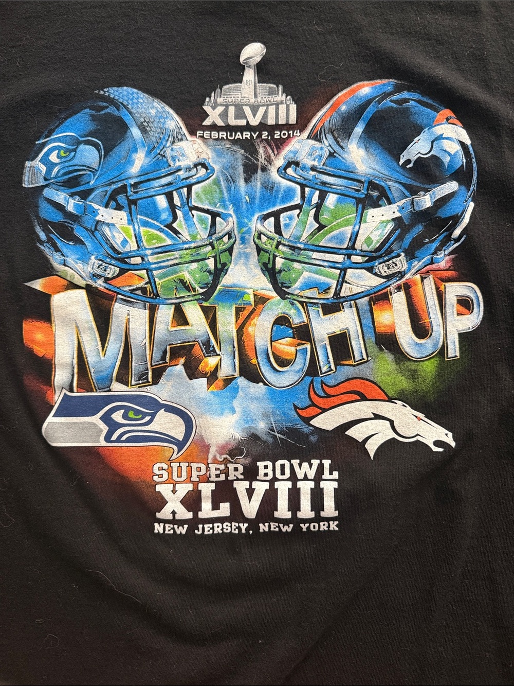 NFL Team Apparel Super Bowl XLVIII Seahawks vs Broncos Black Shirt XL